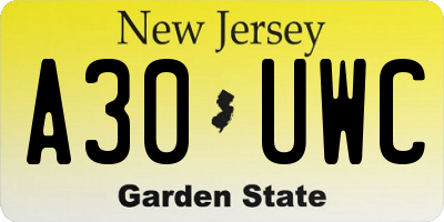 NJ license plate A30UWC