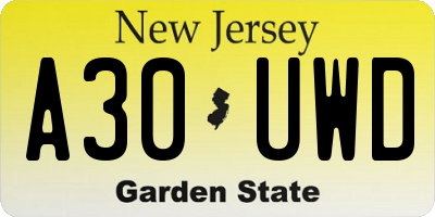 NJ license plate A30UWD