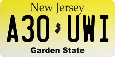 NJ license plate A30UWI