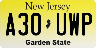 NJ license plate A30UWP