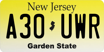 NJ license plate A30UWR
