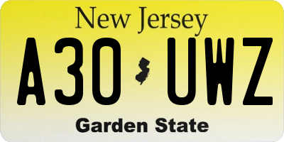 NJ license plate A30UWZ