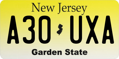 NJ license plate A30UXA