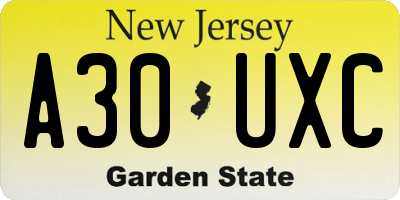 NJ license plate A30UXC