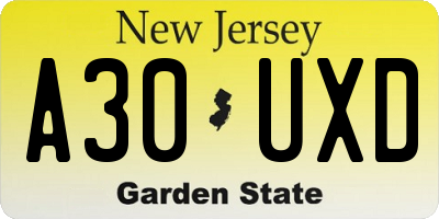 NJ license plate A30UXD