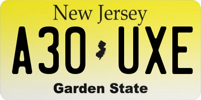 NJ license plate A30UXE