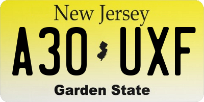 NJ license plate A30UXF