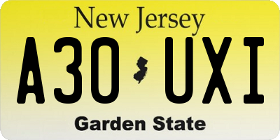 NJ license plate A30UXI