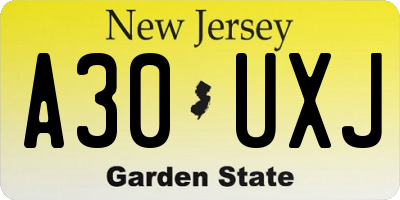 NJ license plate A30UXJ