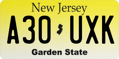 NJ license plate A30UXK