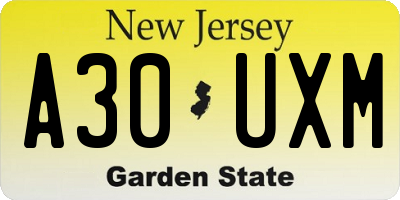 NJ license plate A30UXM