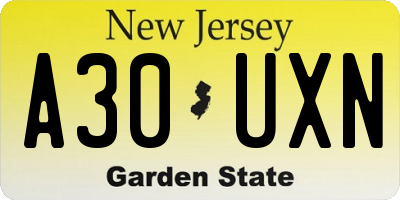 NJ license plate A30UXN
