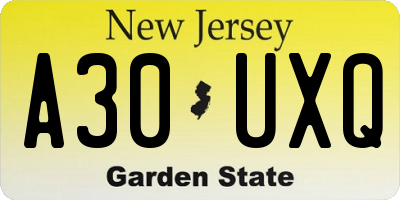 NJ license plate A30UXQ