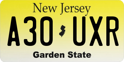 NJ license plate A30UXR