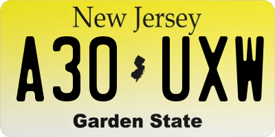 NJ license plate A30UXW