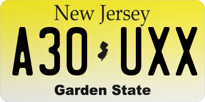 NJ license plate A30UXX