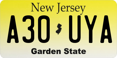 NJ license plate A30UYA