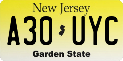 NJ license plate A30UYC
