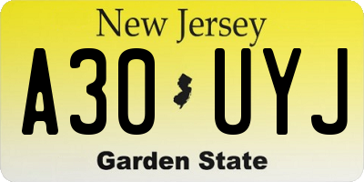 NJ license plate A30UYJ