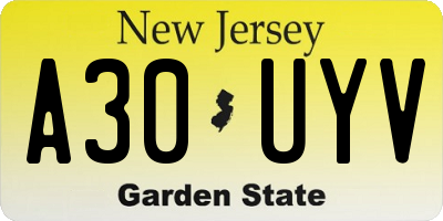NJ license plate A30UYV