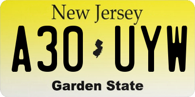 NJ license plate A30UYW