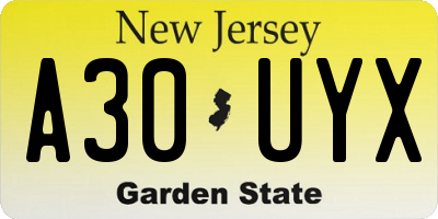 NJ license plate A30UYX