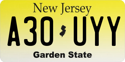 NJ license plate A30UYY