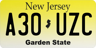 NJ license plate A30UZC