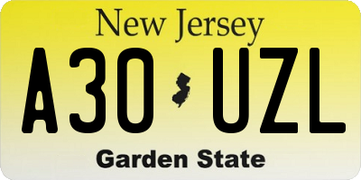 NJ license plate A30UZL