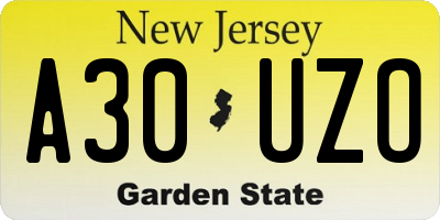 NJ license plate A30UZO