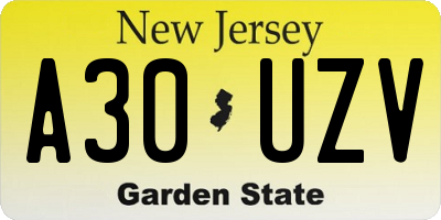 NJ license plate A30UZV