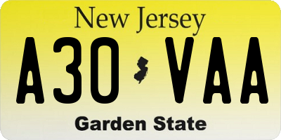 NJ license plate A30VAA