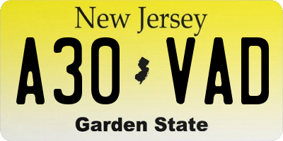 NJ license plate A30VAD