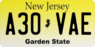 NJ license plate A30VAE