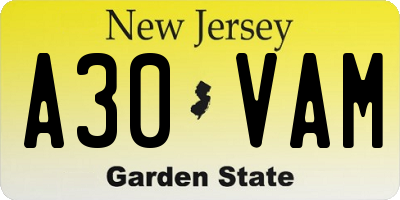 NJ license plate A30VAM