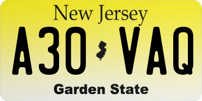 NJ license plate A30VAQ