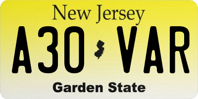 NJ license plate A30VAR