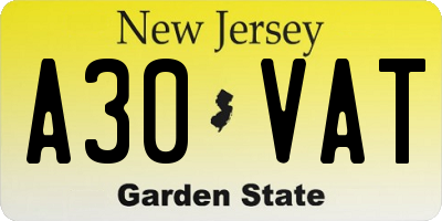 NJ license plate A30VAT