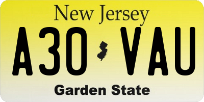 NJ license plate A30VAU