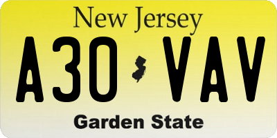 NJ license plate A30VAV