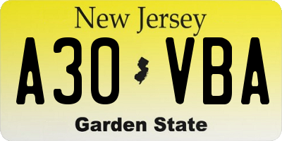 NJ license plate A30VBA