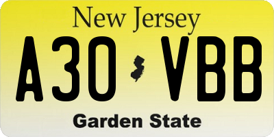 NJ license plate A30VBB