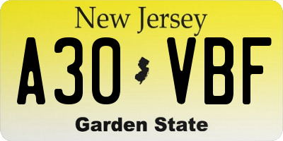 NJ license plate A30VBF