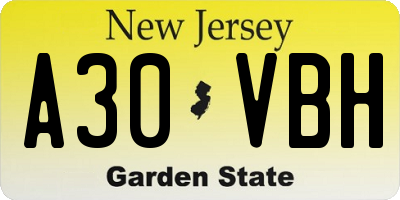 NJ license plate A30VBH