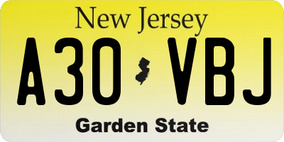NJ license plate A30VBJ