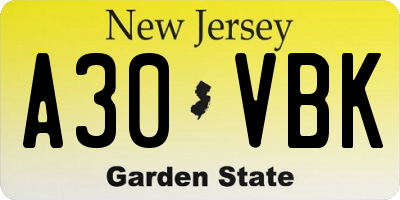 NJ license plate A30VBK