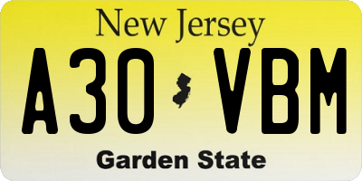 NJ license plate A30VBM