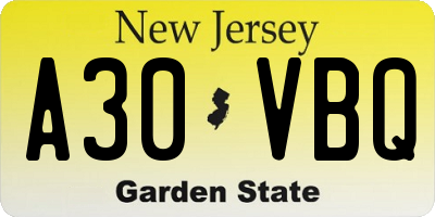 NJ license plate A30VBQ