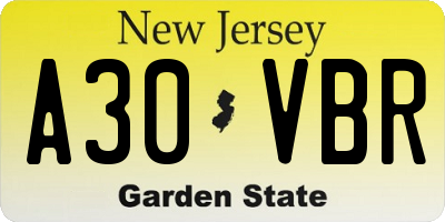 NJ license plate A30VBR