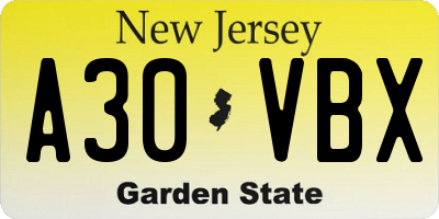NJ license plate A30VBX